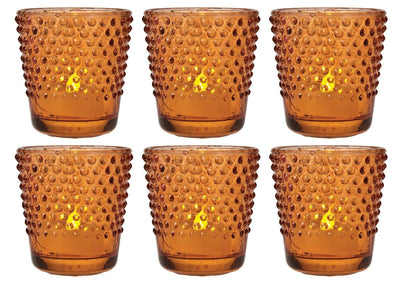 6 Pack | Hobnail Vintage Glass Candle Holders (2.5-Inch, Candace Design, Mango Orange) - For Use with Tea Lights - For Home Decor, Parties, and Wedding Decorations - AsianImportStore.com - B2B Wholesale Lighting and Decor