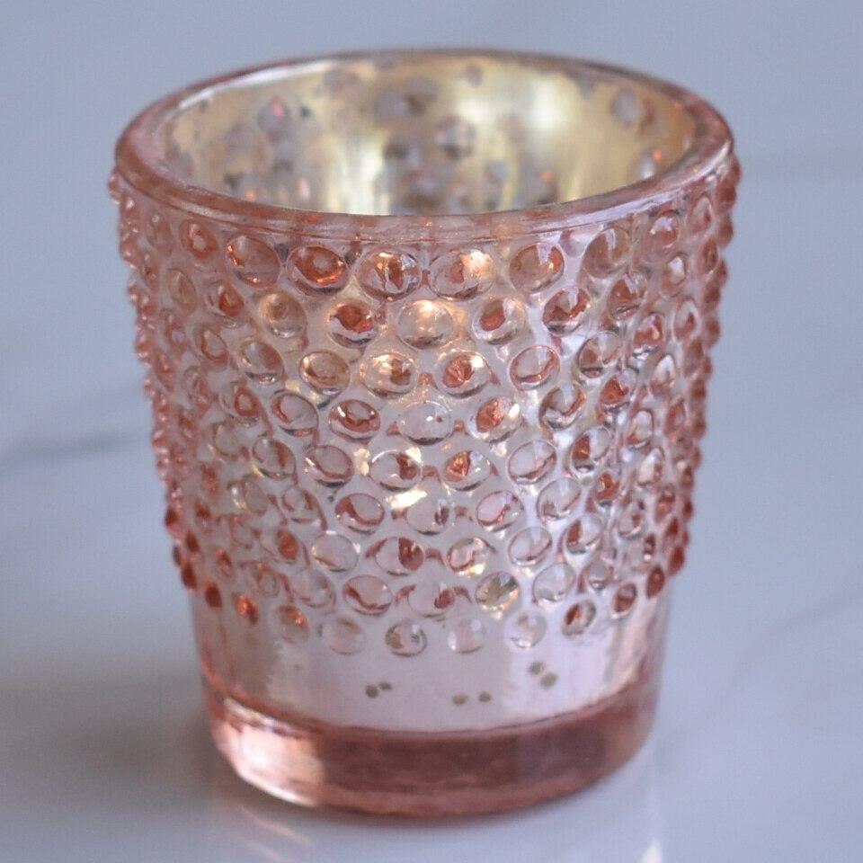6 Pack | Vintage Hobnail Mercury Glass Candle Holder (2.25-Inches, Candace Design, Rose Gold Pink) - For Use with Tea Lights - For Home Decor, Parties and Wedding Decorations - AsianImportStore.com - B2B Wholesale Lighting & Decor since 2002