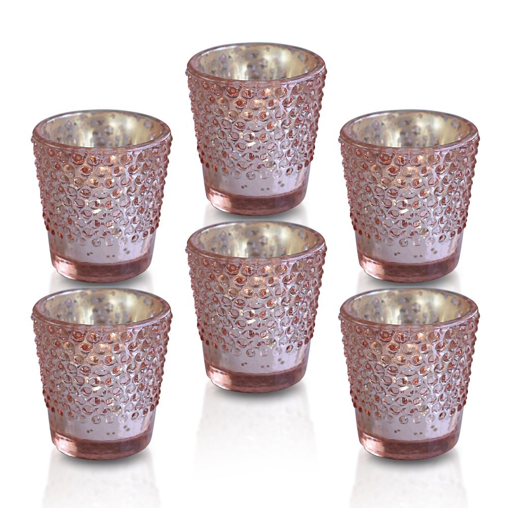 6 Pack | Vintage Hobnail Mercury Glass Candle Holder (2.25-Inches, Candace Design, Rose Gold Pink) - For Use with Tea Lights - For Home Decor, Parties and Wedding Decorations - AsianImportStore.com - B2B Wholesale Lighting & Decor since 2002