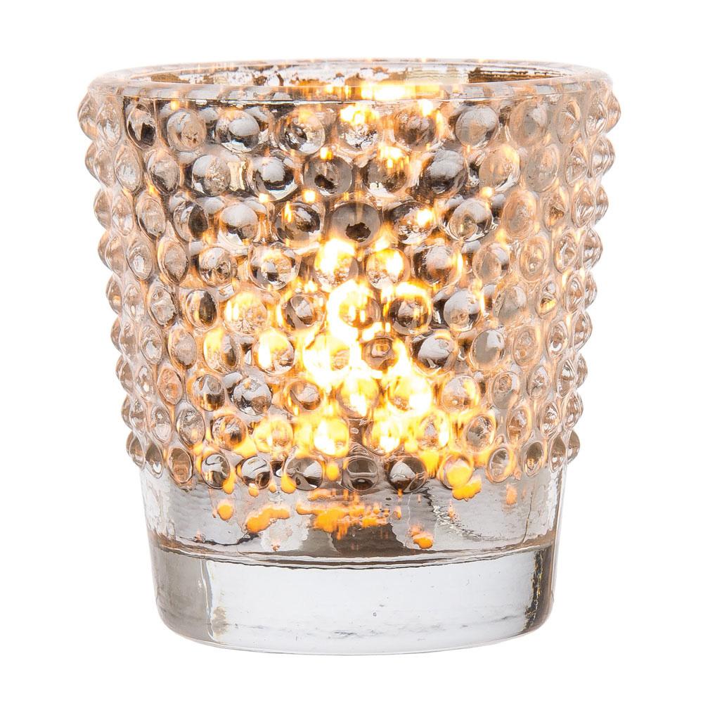 6 Pack | Hobnail Vintage Mercury Glass Glass Candle Holders (2.5-Inch, Candace Design, Silver) - For Use with Tea Lights - For Home Decor, Parties, and Wedding Decorations - AsianImportStore.com - B2B Wholesale Lighting & Decor since 2002