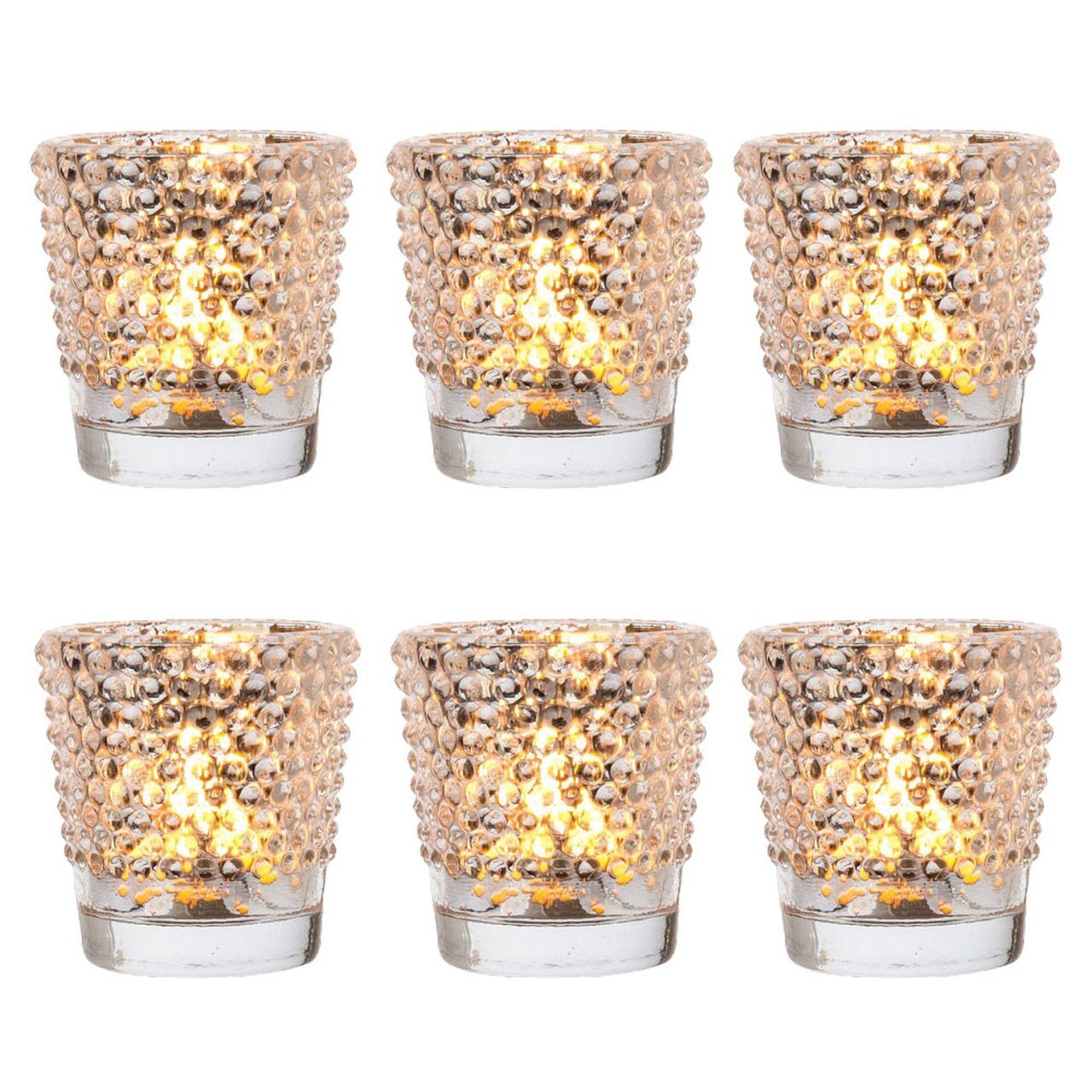 6 Pack | Hobnail Vintage Mercury Glass Glass Candle Holders (2.5-Inch, Candace Design, Silver) - For Use with Tea Lights - For Home Decor, Parties, and Wedding Decorations - AsianImportStore.com - B2B Wholesale Lighting & Decor since 2002