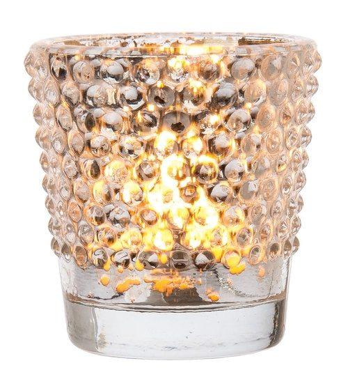 Hobnail Vintage Mercury Glass Candle Holder (2.5-Inch, Candace Design, Silver) - For Use with Tea Lights - For Home Decor, Parties, and Wedding Decorations - AsianImportStore.com - B2B Wholesale Lighting & Decor since 2002