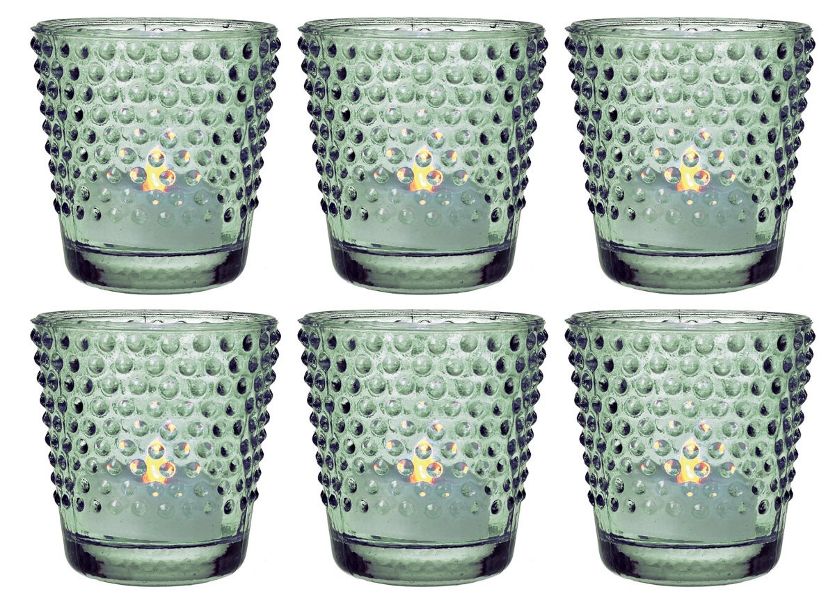  6 Pack | Hobnail Glass Candle Holder (2.5-Inch, Candace Design, Vintage Green) - For Use with Tea Lights - For Home Decor, Parties and Wedding Decorations - AsianImportStore.com - B2B Wholesale Lighting and Decor