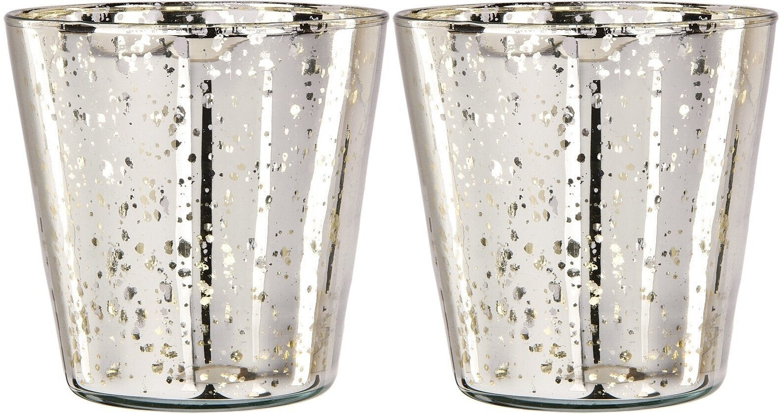  2 PACK | Vintage Mercury Glass Candle Holder (4-Inch, Jenna Design Cup, Silver) - Decorative Candle Holder - For Home Decor, Parties and Wedding Decorations - AsianImportStore.com - B2B Wholesale Lighting and Decor