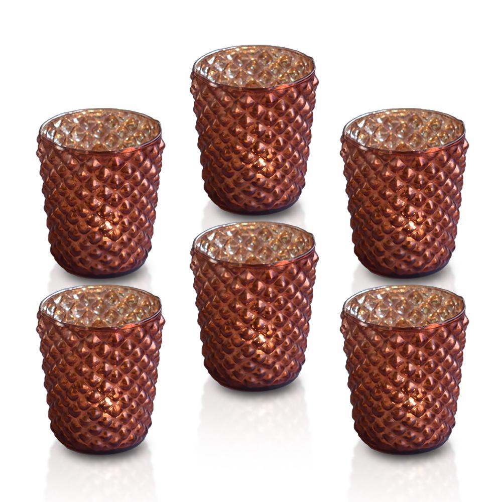 6 Pack | Vintage Mercury Glass Tealight Holders (2.5-Inch, Zariah Design, Rustic Copper Red) - For Use with Tea Lights - For Home Decor, Parties and Wedding Decorations - AsianImportStore.com - B2B Wholesale Lighting and Decor
