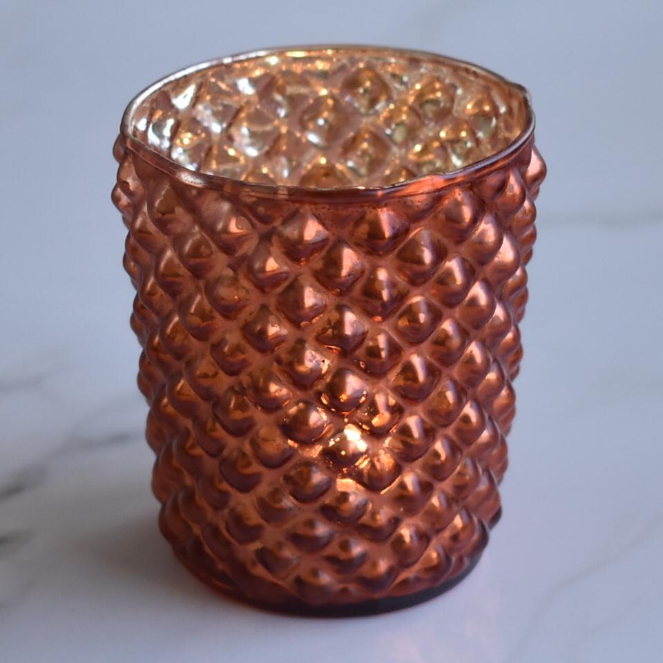 Mercury Glass Tealight Holder (3-Inch, Zariah Design, Rustic Copper Red) - For Use with Tea Lights - For Home Decor, Parties and Wedding Decorations - AsianImportStore.com - B2B Wholesale Lighting and Decor