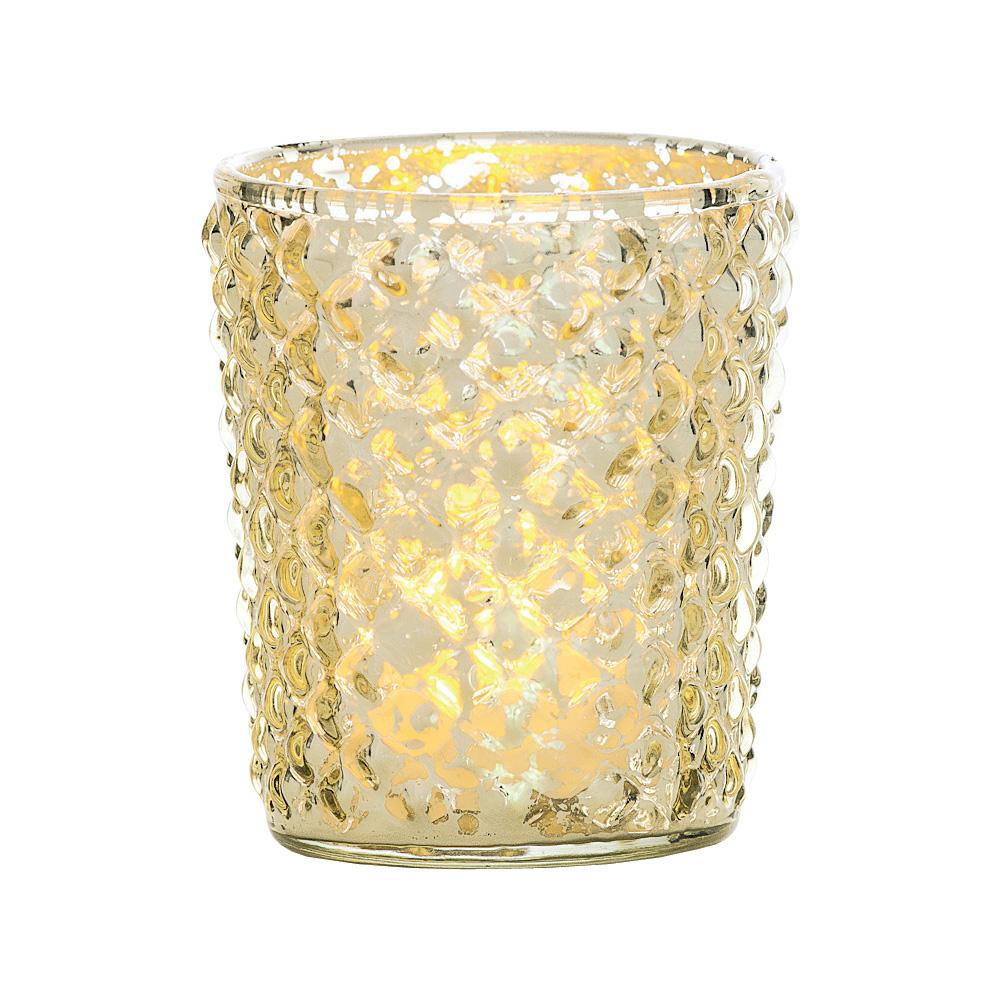 6 Pack | Vintage Mercury Glass Candle Holder (3-Inch, Zariah Design, Gold) - For Use with Tea Lights - For Home Decor, Parties, and Wedding Decorations - AsianImportStore.com - B2B Wholesale Lighting and Decor