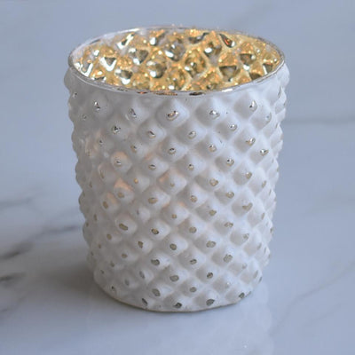 6 Pack | Vintage Mercury Glass Tealight Holders (2.5-Inch, Zariah Design, Antique White) - For Use with Tea Lights - For Home Decor, Parties and Wedding Decorations - AsianImportStore.com - B2B Wholesale Lighting and Decor