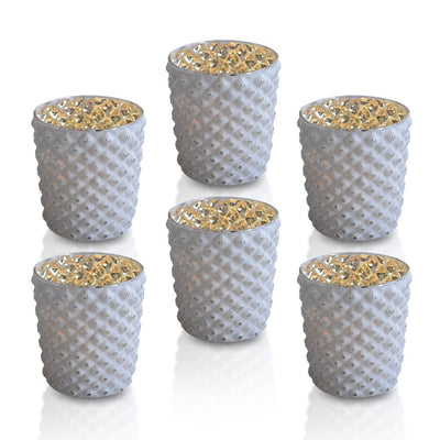 6 Pack | Vintage Mercury Glass Tealight Holders (2.5-Inch, Zariah Design, Antique White) - For Use with Tea Lights - For Home Decor, Parties and Wedding Decorations - AsianImportStore.com - B2B Wholesale Lighting and Decor