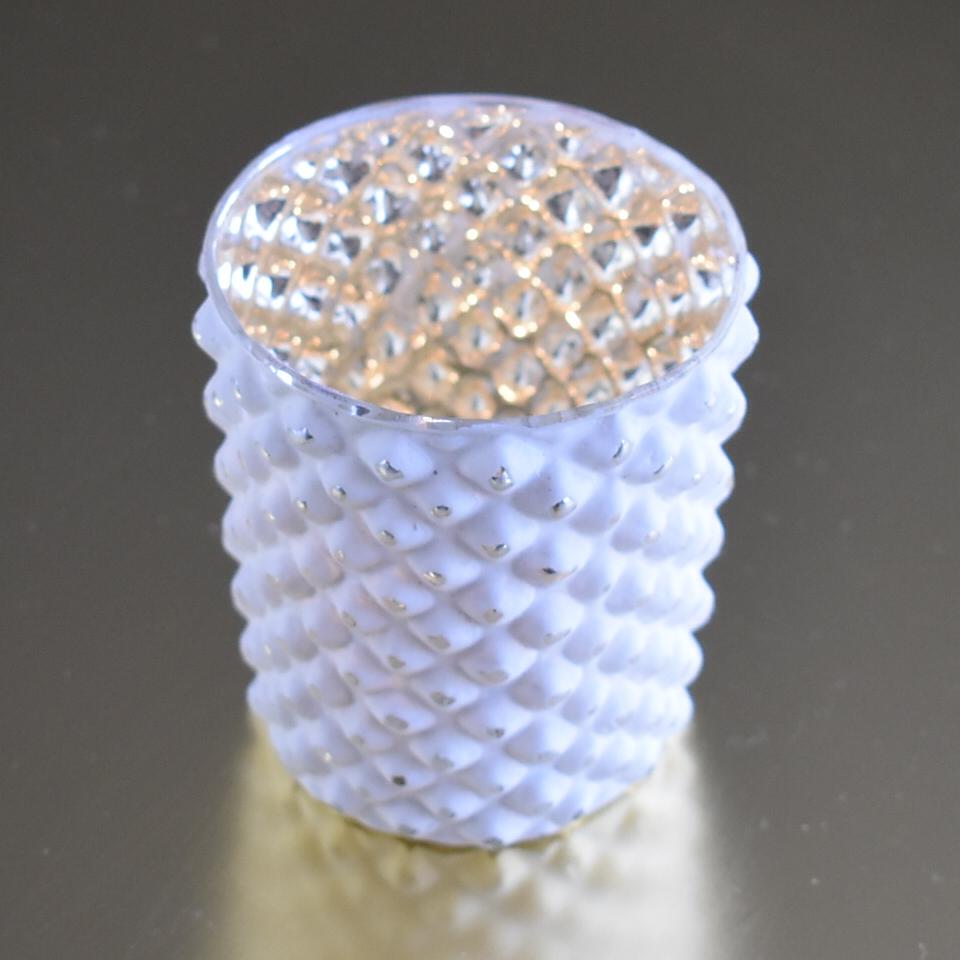Mercury Glass Tealight Holder (3-Inch, Zariah Design, Pearl White) - For Use with Tea Lights - For Home Decor, Parties and Wedding Decorations - AsianImportStore.com - B2B Wholesale Lighting and Decor