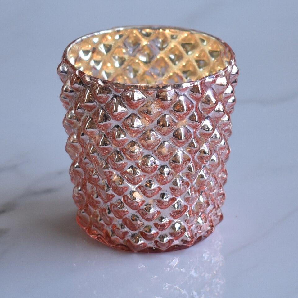 6 Pack | Vintage Mercury Glass Tealight Holders (2.5-Inch, Zariah Design, Rose Gold Pink) - For Use with Tea Lights - For Home Decor, Parties and Wedding Decorations - AsianImportStore.com - B2B Wholesale Lighting and Decor