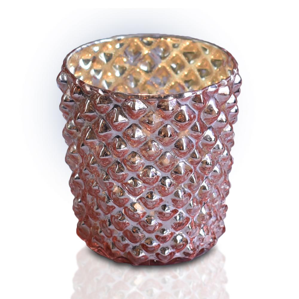 Mercury Glass Tealight Holder (3-Inches, Zariah Design, Rose Gold Pink) - For Use with Tea Lights - For Home Decor, Parties and Wedding Decorations - AsianImportStore.com - B2B Wholesale Lighting and Decor