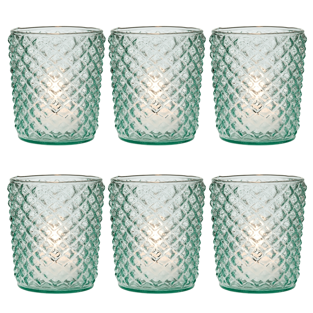 6 Pack | Vintage Glass Candle Holders (3-Inch, Zariah Design, Vintage Green) - For Use with Tea Lights - For Home Decor, Parties, and Wedding Decorations - AsianImportStore.com - B2B Wholesale Lighting and Decor