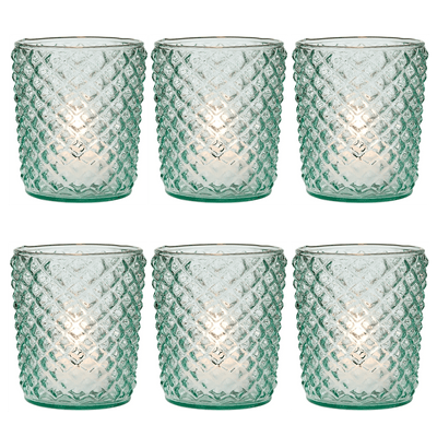 6 Pack | Vintage Glass Candle Holders (3-Inch, Zariah Design, Vintage Green) - For Use with Tea Lights - For Home Decor, Parties, and Wedding Decorations - AsianImportStore.com - B2B Wholesale Lighting and Decor