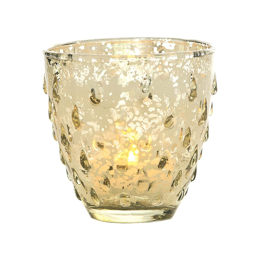 6 Pack | Vintage Mercury Glass Candle Holder (3.25-Inch, Small Deborah Design, Gold) - For Use with Tea Lights - For Home Decor, Parties and Wedding Decorations - AsianImportStore.com - B2B Wholesale Lighting and Decor