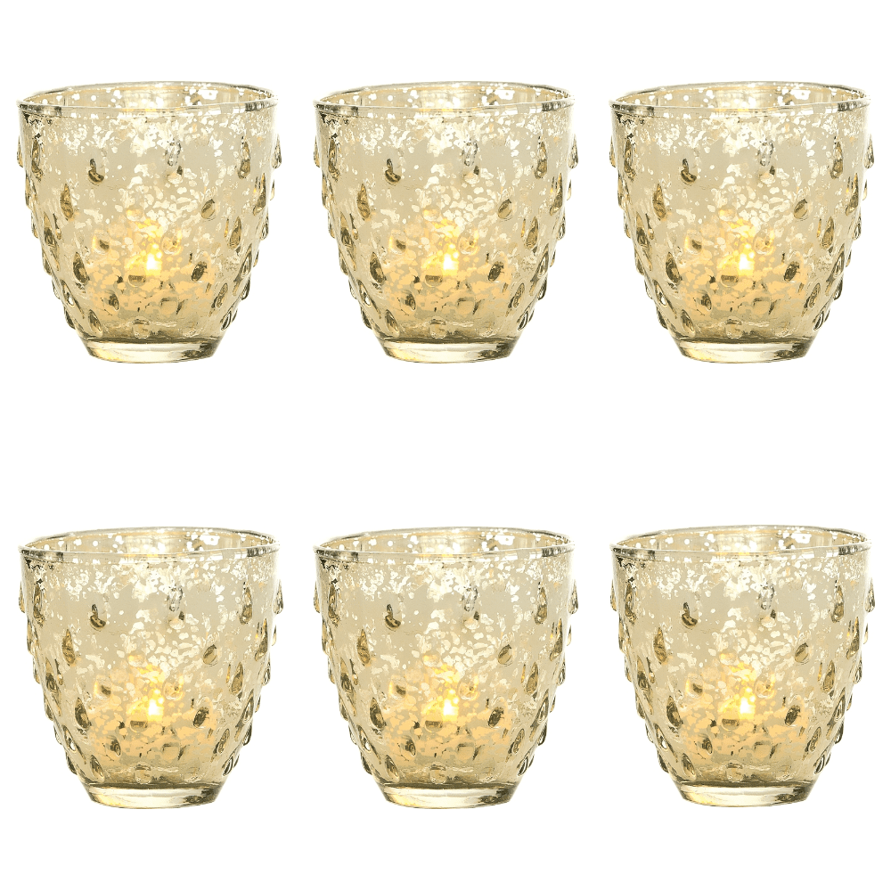 6 Pack | Vintage Mercury Glass Candle Holder (3.25-Inch, Small Deborah Design, Gold) - For Use with Tea Lights - For Home Decor, Parties and Wedding Decorations - AsianImportStore.com - B2B Wholesale Lighting and Decor