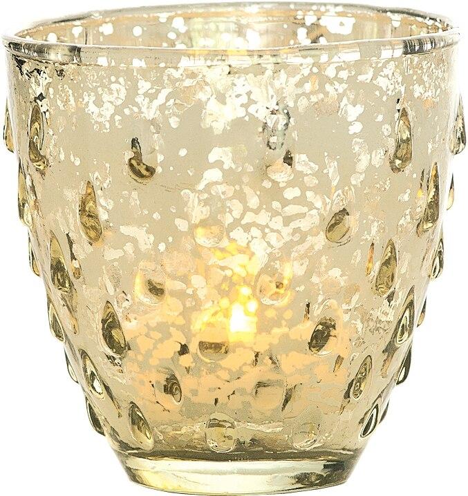 Vintage Mercury Glass Candle Holder (3.25-Inch, Small Deborah Design, Gold) - For Use with Tea Lights - Home Decor, Parties and Wedding Decorations - AsianImportStore.com - B2B Wholesale Lighting and Decor