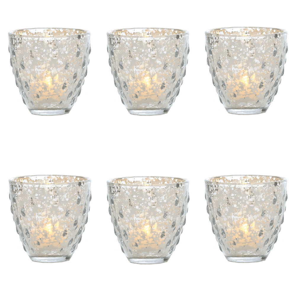6 Pack | Vintage Mercury Glass Candle Holder (3.25-Inch, Small Deborah Design, Silver) - For Use with Tea Lights - For Home Decor, Parties, and Wedding Decorations - AsianImportStore.com - B2B Wholesale Lighting and Decor