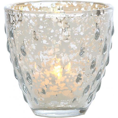 Vintage Mercury Glass Candle Holder (3.25-Inch, Small Deborah Design, Silver) - For Use with Tea Lights - For Home Decor, Parties, and Wedding Decorations - AsianImportStore.com - B2B Wholesale Lighting and Decor