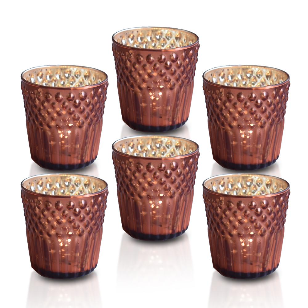 6 Pack | Mercury Glass Tealight Holders (2.75-Inches, Ophelia Design, Rustic Copper Red) - For Use with Tea Lights - For Home Decor, Parties and Wedding Decorations - AsianImportStore.com - B2B Wholesale Lighting and Decor