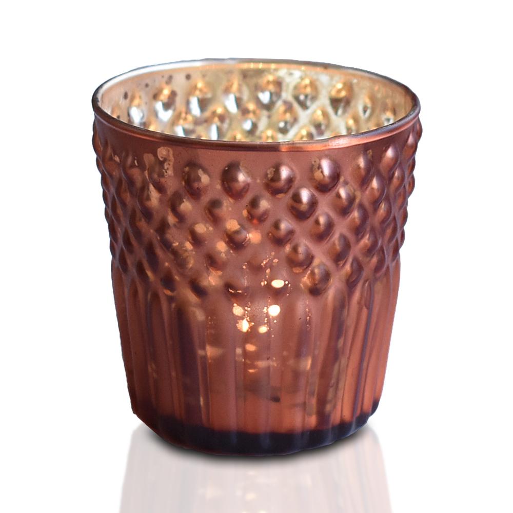 Mercury Glass Tealight Holder (2.75-Inch, Ophelia Design, Rustic Copper Red) - For Use with Tea Lights - For Home Decor, Parties and Wedding Decorations - AsianImportStore.com - B2B Wholesale Lighting and Decor