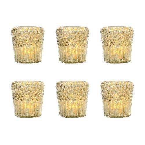 6 Pack | Mercury Glass Tealight Holders (2.75-Inch, Ophelia Design, Gold) - For use with Tea Lights - For Home Decor, Parties and Wedding Decorations - AsianImportStore.com - B2B Wholesale Lighting and Decor