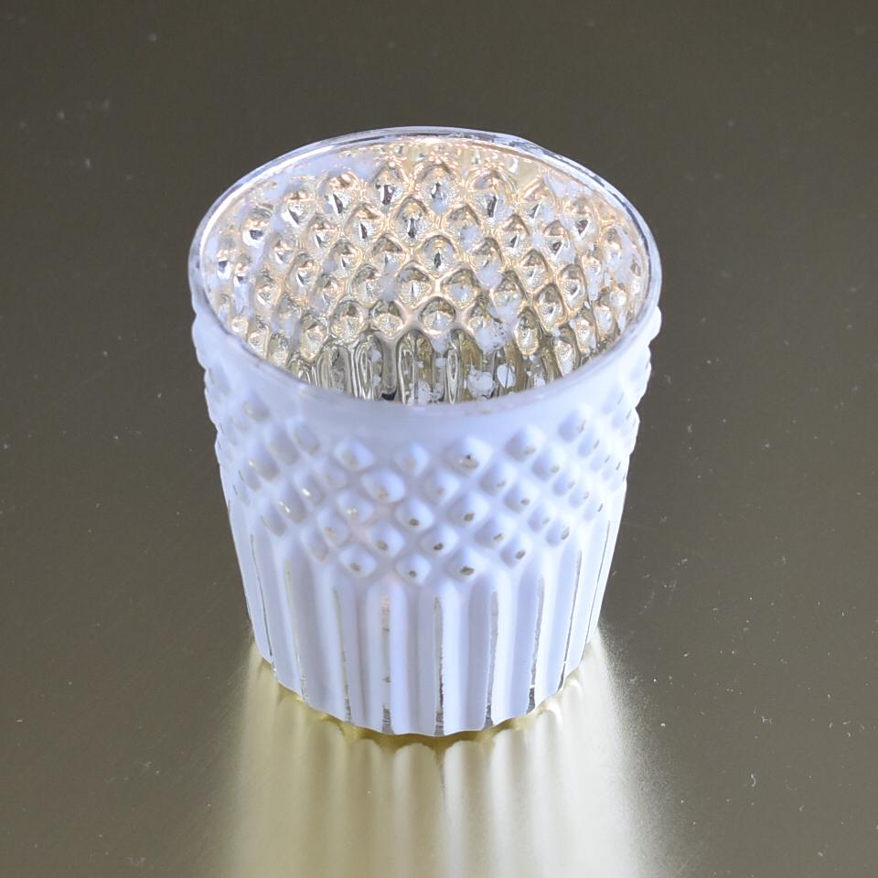 Mercury Glass Tealight Holder (2.75-Inch, Ophelia Design, Antique White) - For Use with Tea Lights - For Home Decor, Parties and Wedding Decorations - AsianImportStore.com - B2B Wholesale Lighting and Decor