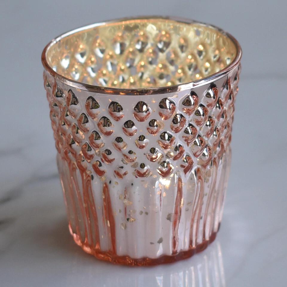 6 Pack | Mercury Glass Tealight Holders (2.75-Inches, Ophelia Design, Rose Gold Pink) - For Use with Tea Lights - For Home Decor, Parties and Wedding Decorations - AsianImportStore.com - B2B Wholesale Lighting and Decor
