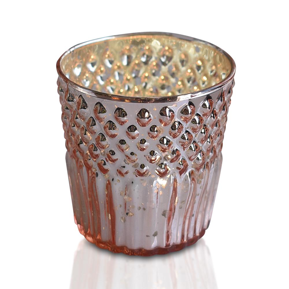 Vintage Mercury Glass Tealight Holder (2.75-Inch, Ophelia Design, Rose Gold Pink) - For Use with Tea Lights - For Home Decor, Parties and Wedding Decorations - AsianImportStore.com - B2B Wholesale Lighting and Decor
