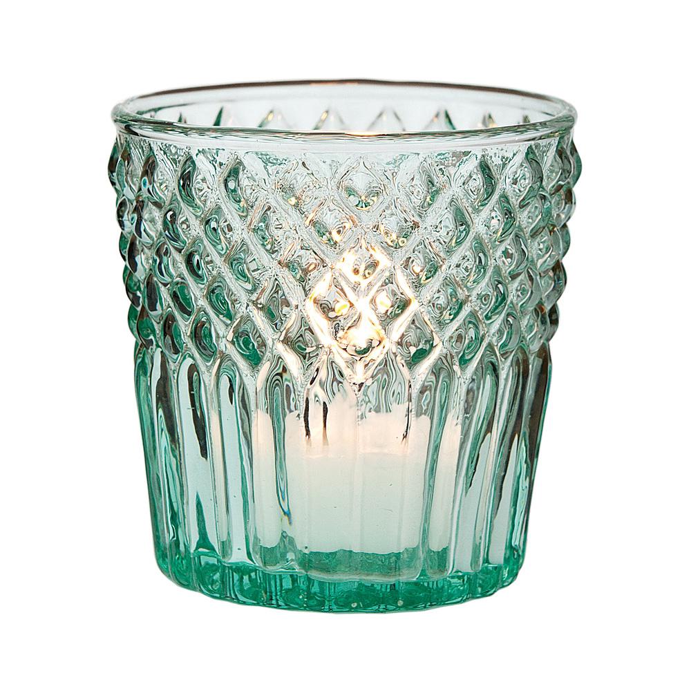 6 Pack | Vintage Glass Candle Holders (3-Inch, Ophelia Design, Vintage Green) - For Use with Tea Lights - Home Decor, Parties, and Wedding Decorations - AsianImportStore.com - B2B Wholesale Lighting and Decor