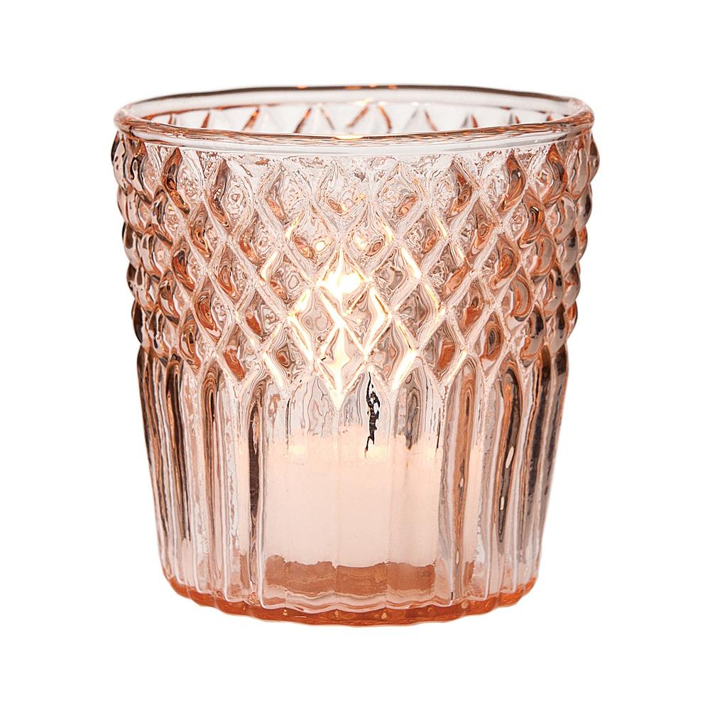 6 Pack | Vintage Glass Candle Holders (3-Inch, Ophelia Design, Vintage Pink) - For Use with Tea Lights - For Home Decor, Parties, and Wedding Decorations - AsianImportStore.com - B2B Wholesale Lighting and Decor