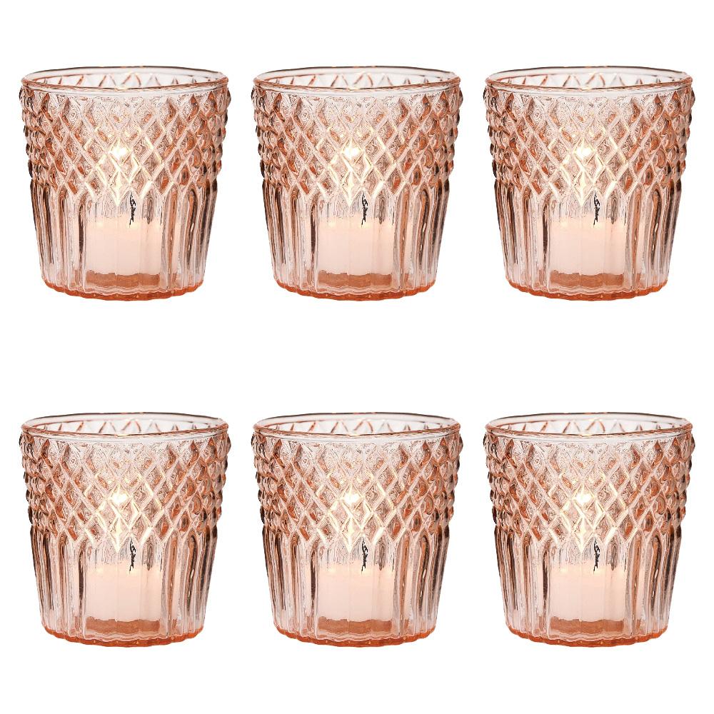 6 Pack | Vintage Glass Candle Holders (3-Inch, Ophelia Design, Vintage Pink) - For Use with Tea Lights - For Home Decor, Parties, and Wedding Decorations - AsianImportStore.com - B2B Wholesale Lighting and Decor