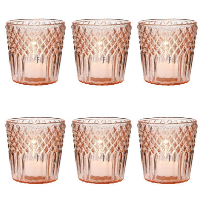 6 Pack | Vintage Glass Candle Holders (3-Inch, Ophelia Design, Vintage Pink) - For Use with Tea Lights - For Home Decor, Parties, and Wedding Decorations - AsianImportStore.com - B2B Wholesale Lighting and Decor