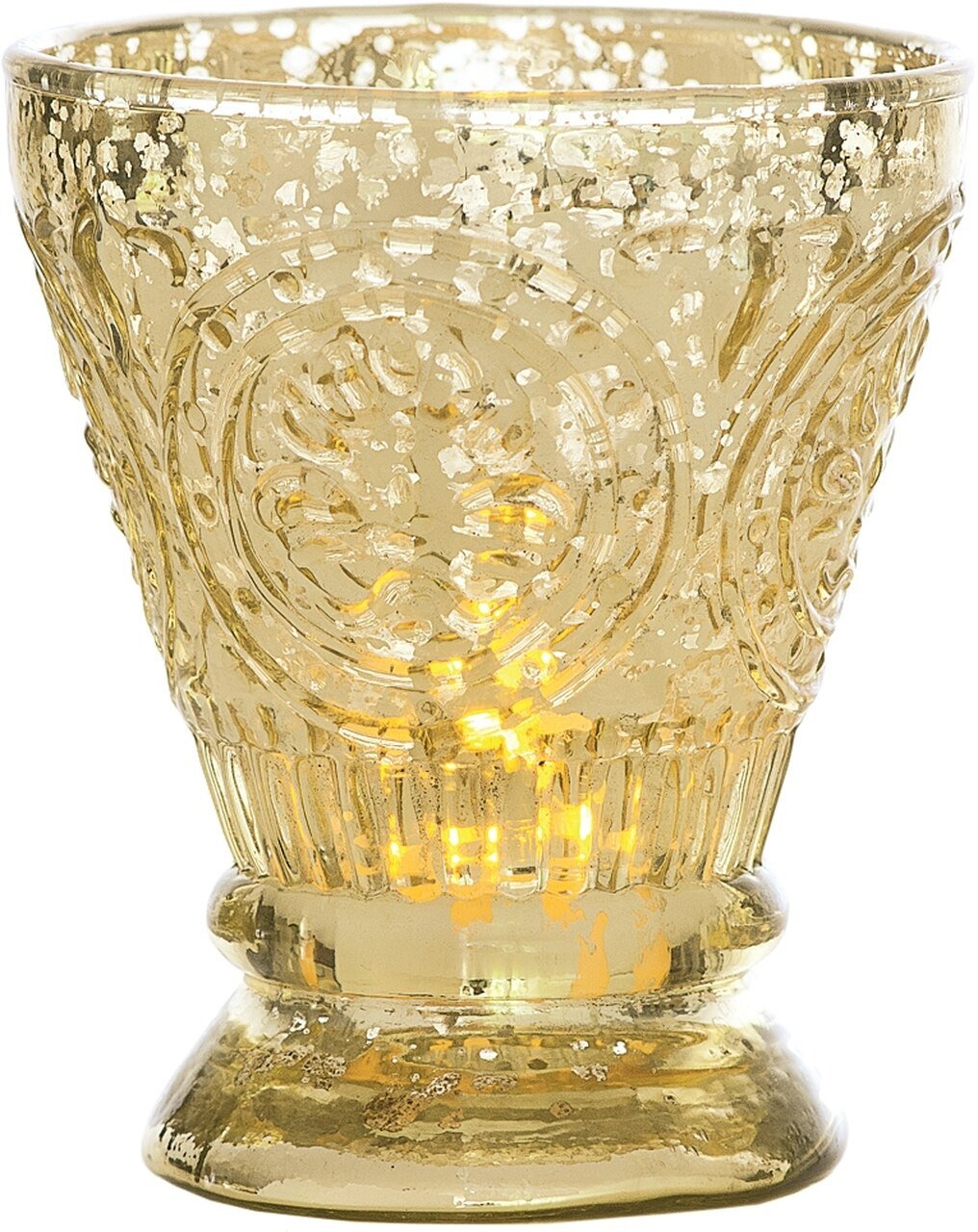 Vintage Mercury Glass Candle Holder (4-Inch, Rosemary Design, Gold) - For Use with Tea Lights - For Home Decor, Parties, and Wedding Decorations - AsianImportStore.com - B2B Wholesale Lighting and Decor