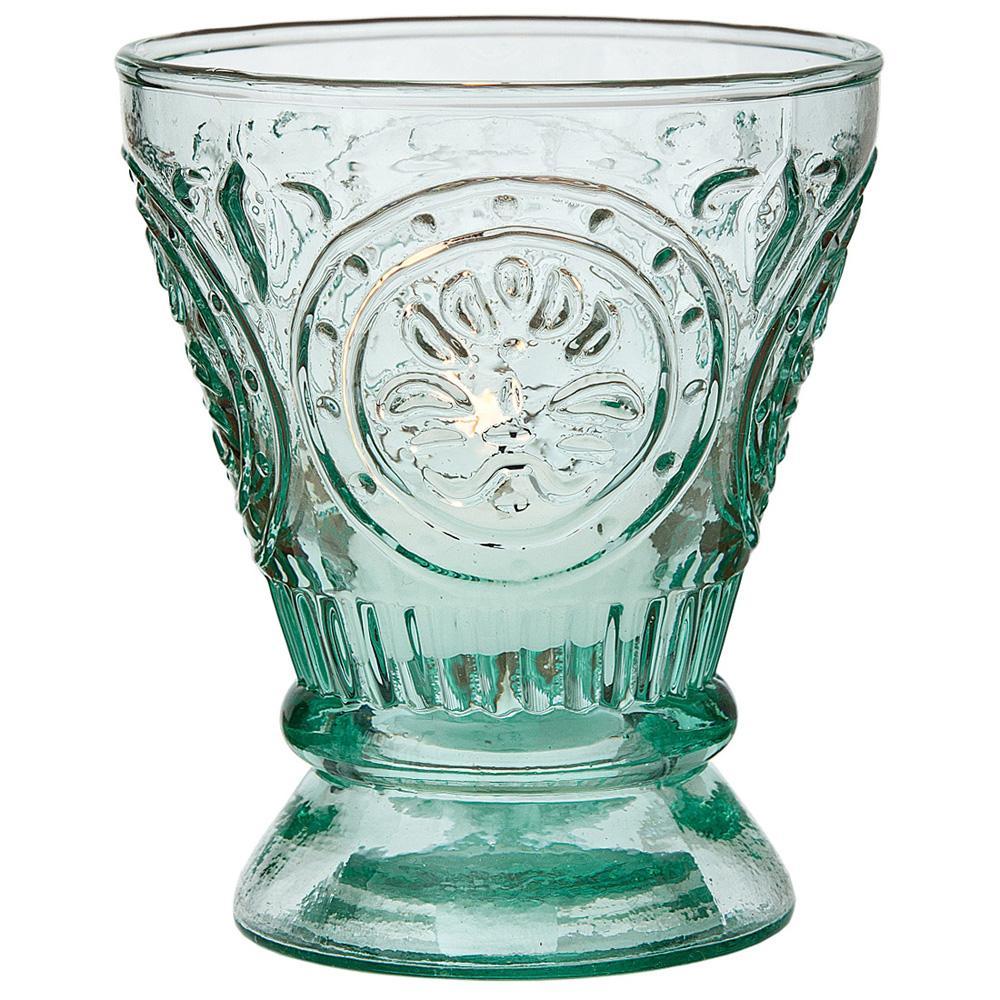 (Discontinued) (20 PACK) Vintage Glassware, Votive Holder, Vase (4-Inch, Rosemary Design, Vintage Green) - FOOD SAFE Drinking Glass - For Parties, Weddings, and Home Use