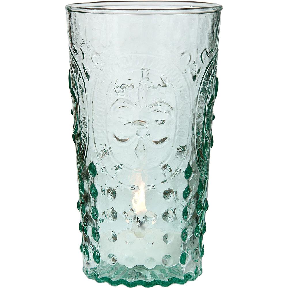 Vintage Glassware, Votive Holder, Vase (5.25-Inch, Ivy Design, Fleur de Lis Motif, Vintage Green) - FOOD SAFE - For Parties, Weddings, and Home Use - AsianImportStore.com - B2B Wholesale Lighting and Decor