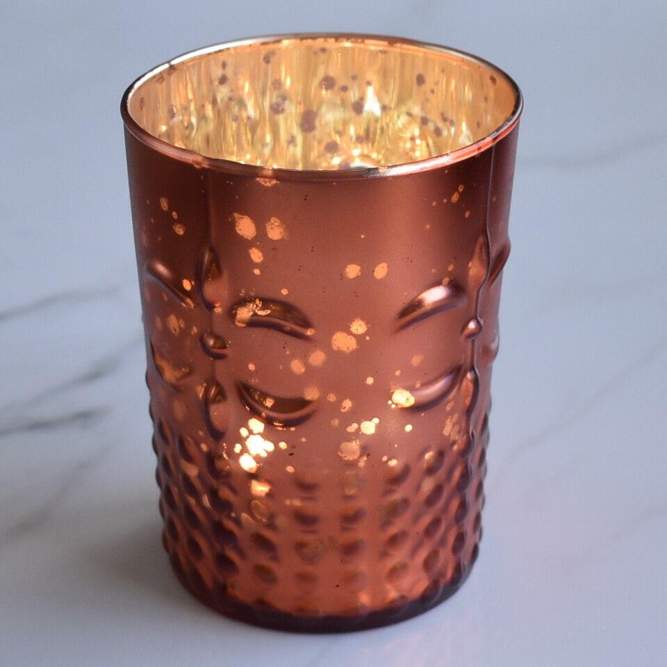 6 Pack | Fleur Mercury Glass Tealight Holders (Rustic Copper Red) For Use with Tea Lights - For Home Decor, Parties and Wedding Decorations - Mercury Glass Votive Holders - AsianImportStore.com - B2B Wholesale Lighting and Decor