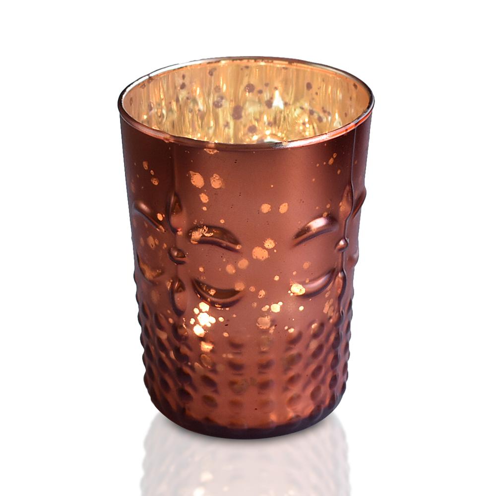 6 Pack | Fleur Mercury Glass Tealight Holders (Rustic Copper Red) For Use with Tea Lights - For Home Decor, Parties and Wedding Decorations - Mercury Glass Votive Holders - AsianImportStore.com - B2B Wholesale Lighting and Decor