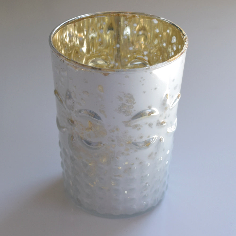 6 Pack | Fleur Mercury Glass Tealight Holder - Pearl White For Tea Lights - For Home Decor, Parties, Wedding Decorations - Mercury Glass Votive Holders