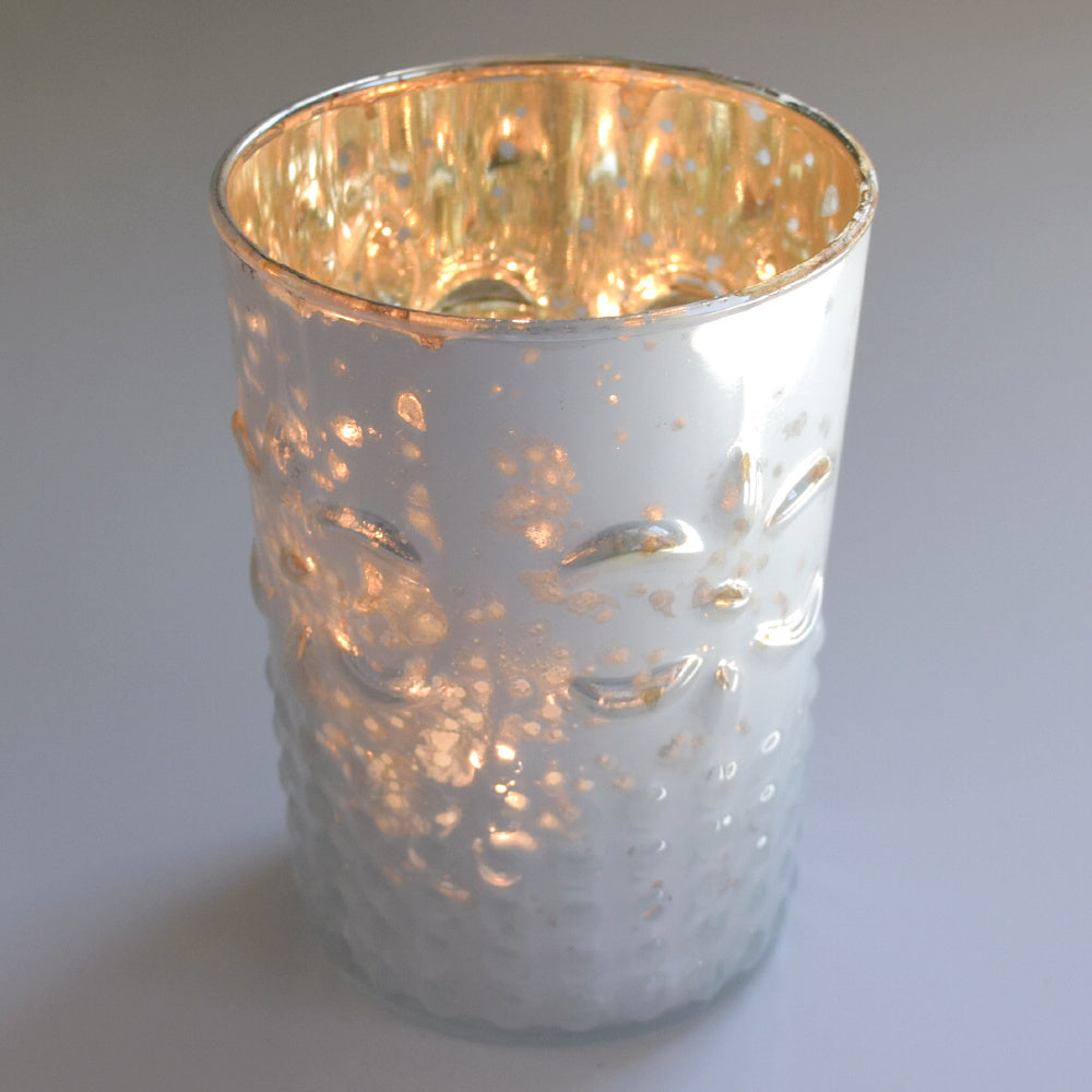 6 Pack | Fleur Mercury Glass Tealight Holder - Pearl White For Tea Lights - For Home Decor, Parties, Wedding Decorations - Mercury Glass Votive Holders