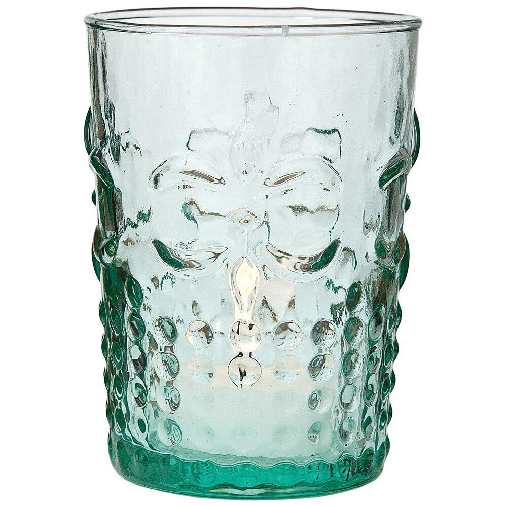 Vintage Glassware, Votive Holder, Vase (4-Inch, Fleur Design, Flower Motif, Vintage Green) - Food Safe - For Parties, Weddings, and Home Use - AsianImportStore.com - B2B Wholesale Lighting and Decor