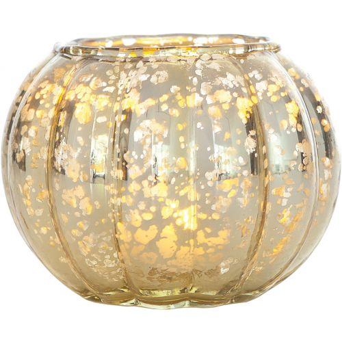 Small Vintage Mercury Glass Candle Holder (3.5-Inch, Autumn Design, Gold) - For Home Decor, Party Decorations, and Wedding Centerpieces - AsianImportStore.com - B2B Wholesale Lighting and Decor
