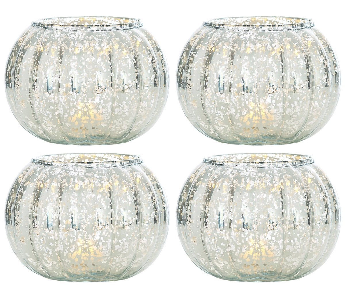 4 Pack | Small Vintage Mercury Glass Candle Holder (3.5-Inch, Autumn Design, Silver) - For Home Decor, Party Decorations, and Wedding Centerpieces - AsianImportStore.com - B2B Wholesale Lighting and Decor