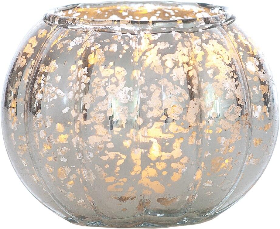 Small Vintage Mercury Glass Candle Holder (3.5-Inch, Autumn Design, Silver) - For Home Decor, Party Decorations, and Wedding Centerpieces - AsianImportStore.com - B2B Wholesale Lighting and Decor