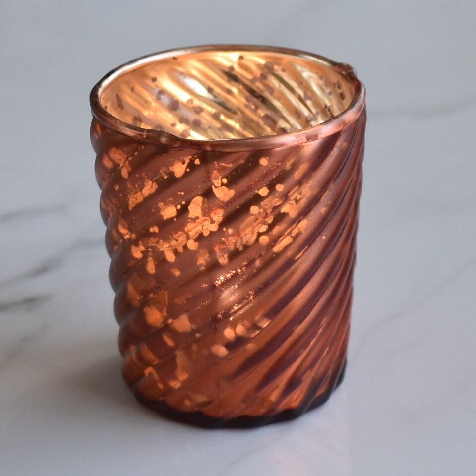  6 Pack | Mercury Glass Candle Holder (3-Inch, Grace Design, Rustic Copper Red) - for use with Tea Lights - for Home Décor, Parties and Wedding Decorations - AsianImportStore.com - B2B Wholesale Lighting and Decor