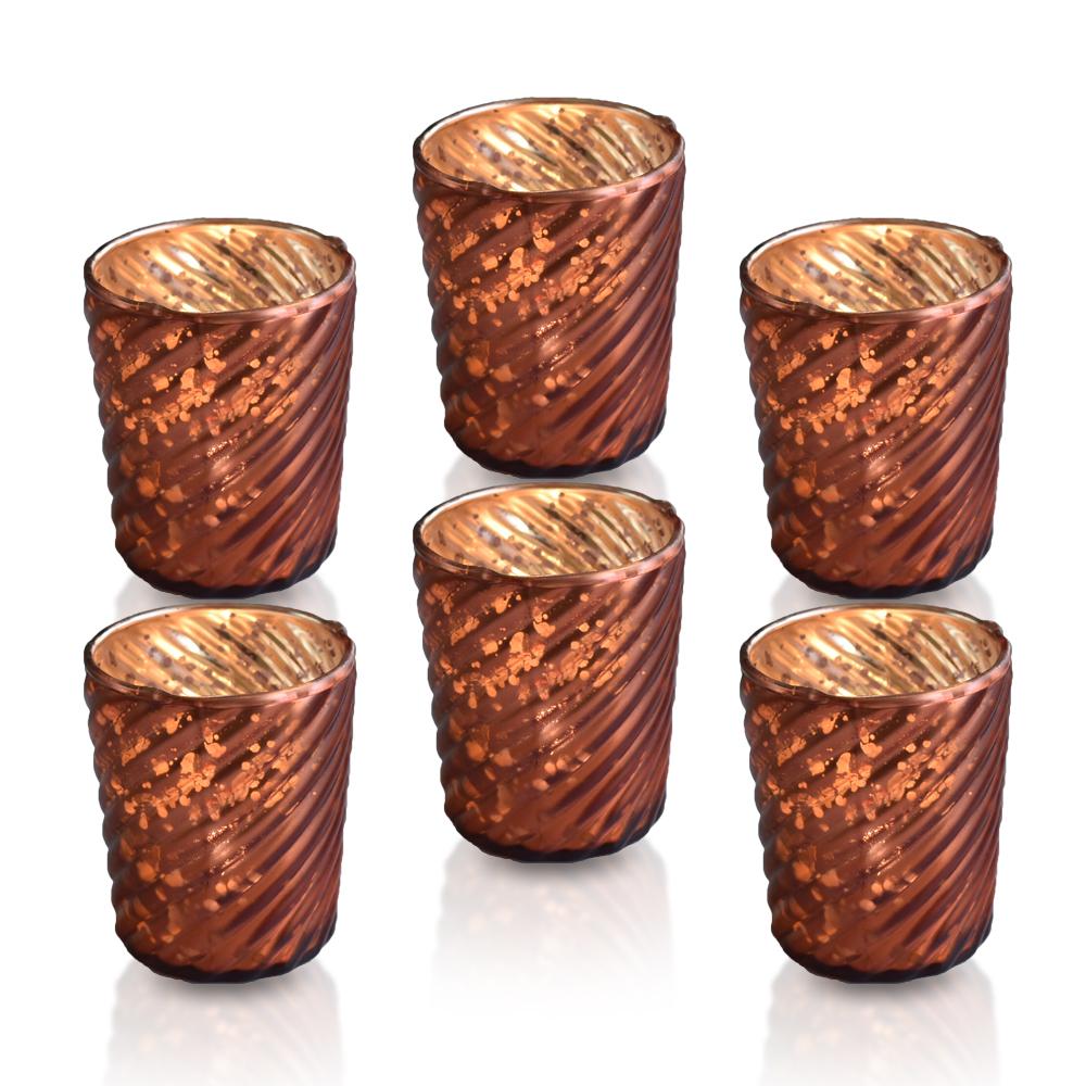  6 Pack | Mercury Glass Candle Holder (3-Inch, Grace Design, Rustic Copper Red) - for use with Tea Lights - for Home Décor, Parties and Wedding Decorations - AsianImportStore.com - B2B Wholesale Lighting and Decor