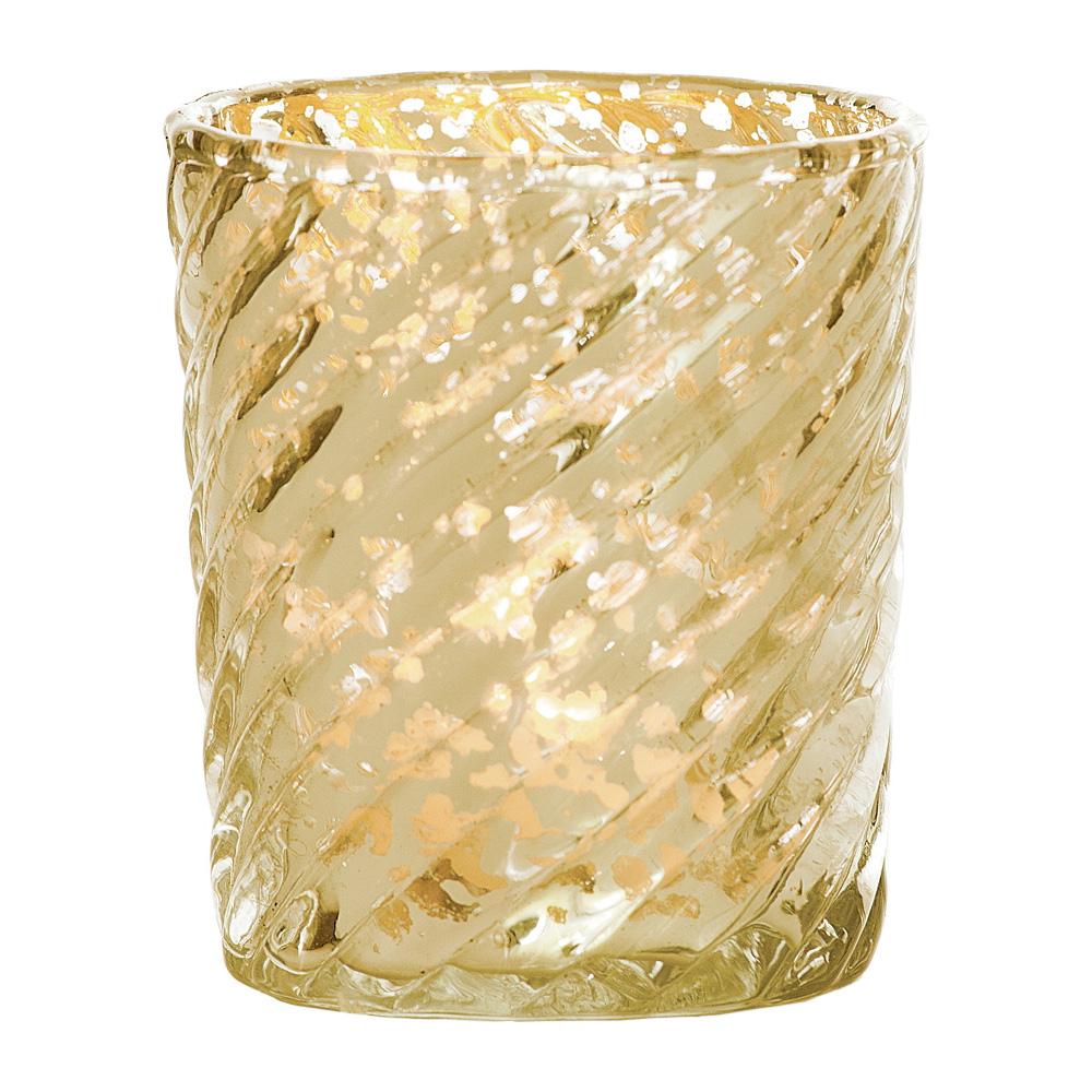 6 Pack | Mercury Glass Candle Holder (3-Inch, Grace Design, Gold) - for use with Tea Lights - for Home Décor, Parties and Wedding Decorations - AsianImportStore.com - B2B Wholesale Lighting and Decor