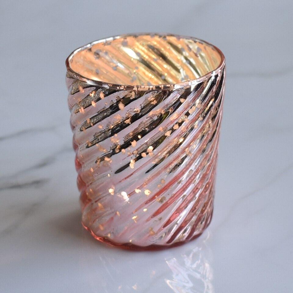 Mercury Glass Candle Holder (3-Inch, Grace Design, Rose Gold Pink) - for use with Tea Lights - for Home Décor, Parties and Wedding Decorations - AsianImportStore.com - B2B Wholesale Lighting & Decor since 2002