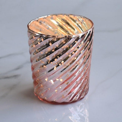 Mercury Glass Candle Holder (3-Inch, Grace Design, Rose Gold Pink) - for use with Tea Lights - for Home Décor, Parties and Wedding Decorations - AsianImportStore.com - B2B Wholesale Lighting & Decor since 2002