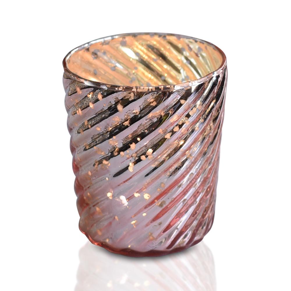 Mercury Glass Candle Holder (3-Inch, Grace Design, Rose Gold Pink) - for use with Tea Lights - for Home Décor, Parties and Wedding Decorations - AsianImportStore.com - B2B Wholesale Lighting & Decor since 2002